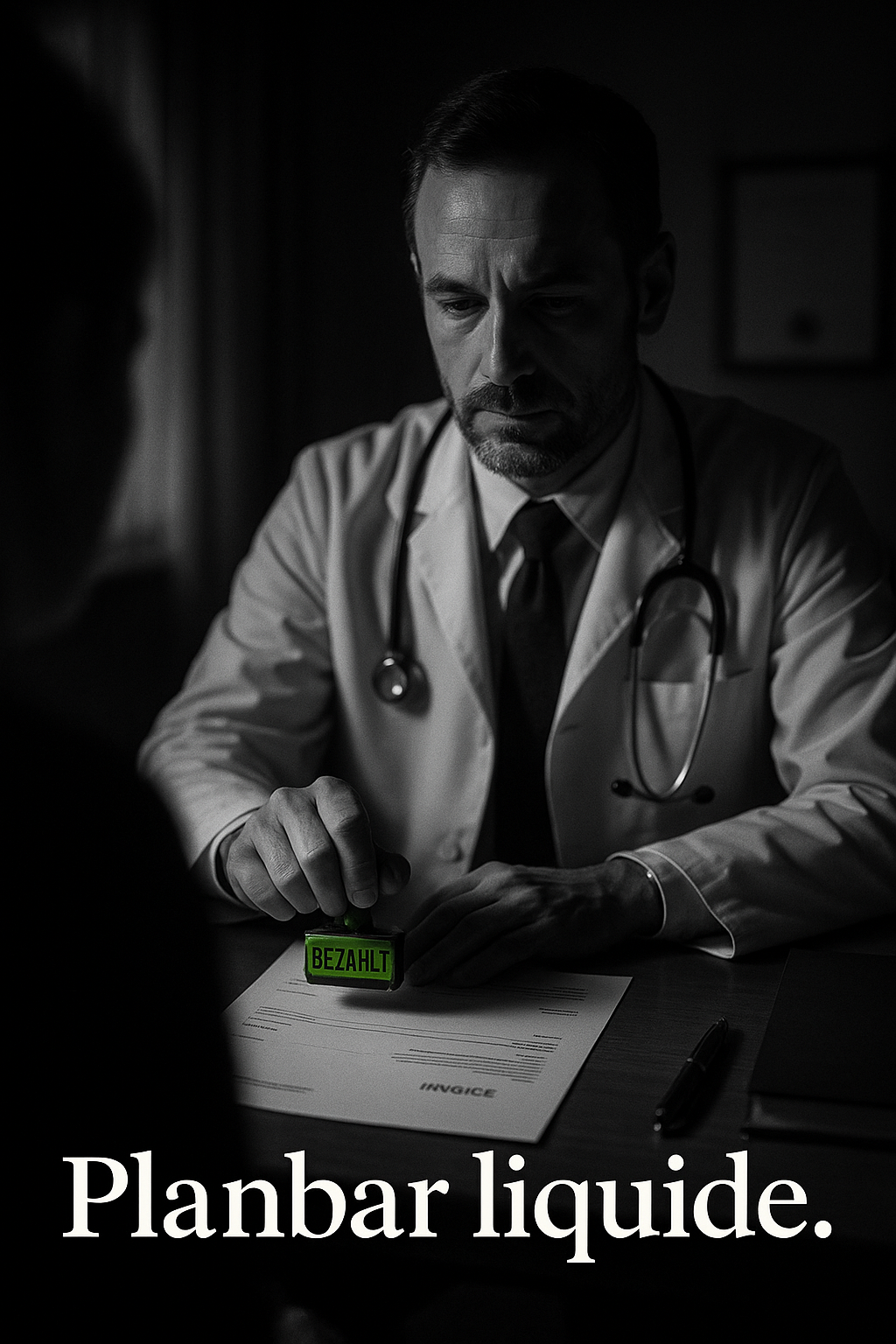 Man mit Krawatte mit Rechnungs Stempel